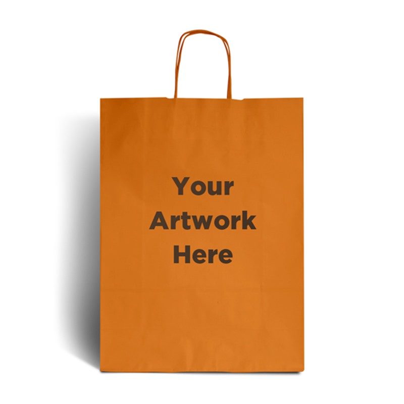 Orange Printed Paper Bags with Twisted Handles